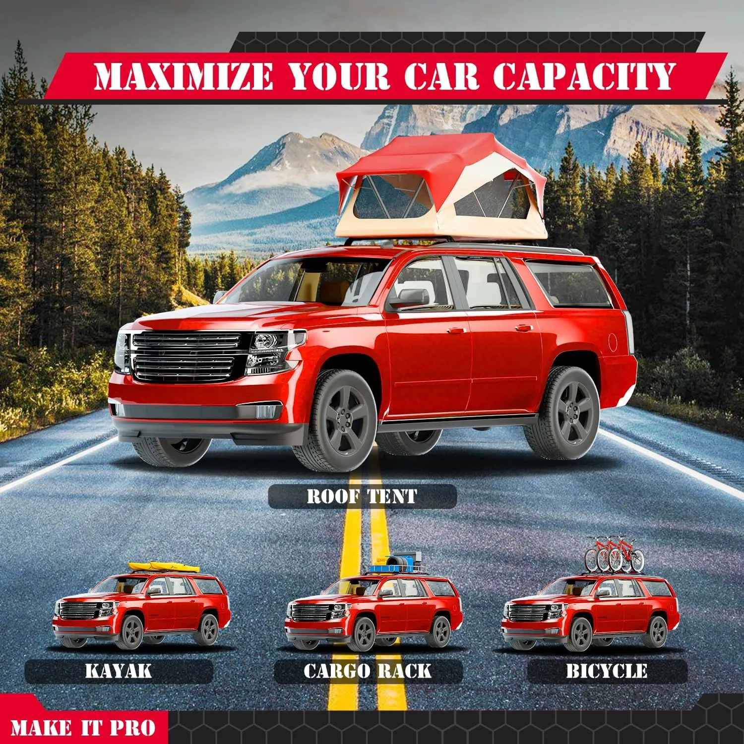KitsPro 260lb Roof Rack Cross Bars for 2015-2020 Chevy Chevrolet Tahoe & Suburban, GMC Yukon, Cadillac Escalade, Matte Black Heavy Duty Aluminum Cargo Crossbar (ONLY FIT Factory Flushed Side Rails)