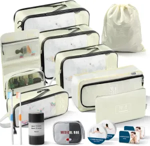 konqkin Compression Packing Cubes for Suitcases, 15PCS Packing Cubes Set , new but compressed bath towel and dispenser bottle are missing ,