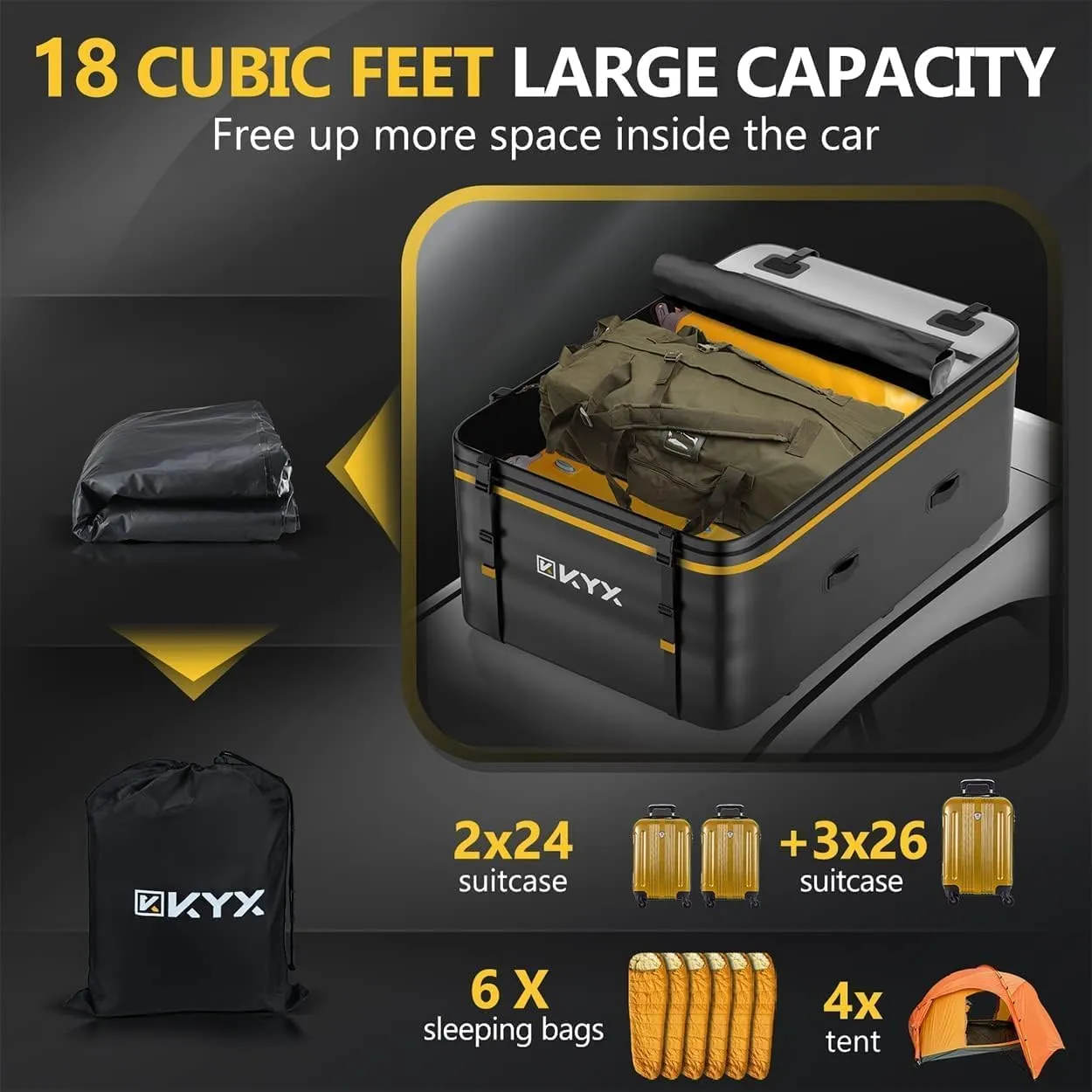 KYX Car Roof Bag 18 Cu.ft Rooftop Cargo Carrier-Car Roof Cargo Carrier with Waterproof Zipper Flap, 1000D PVC Fabric Car Top Carrier for All Vehicle