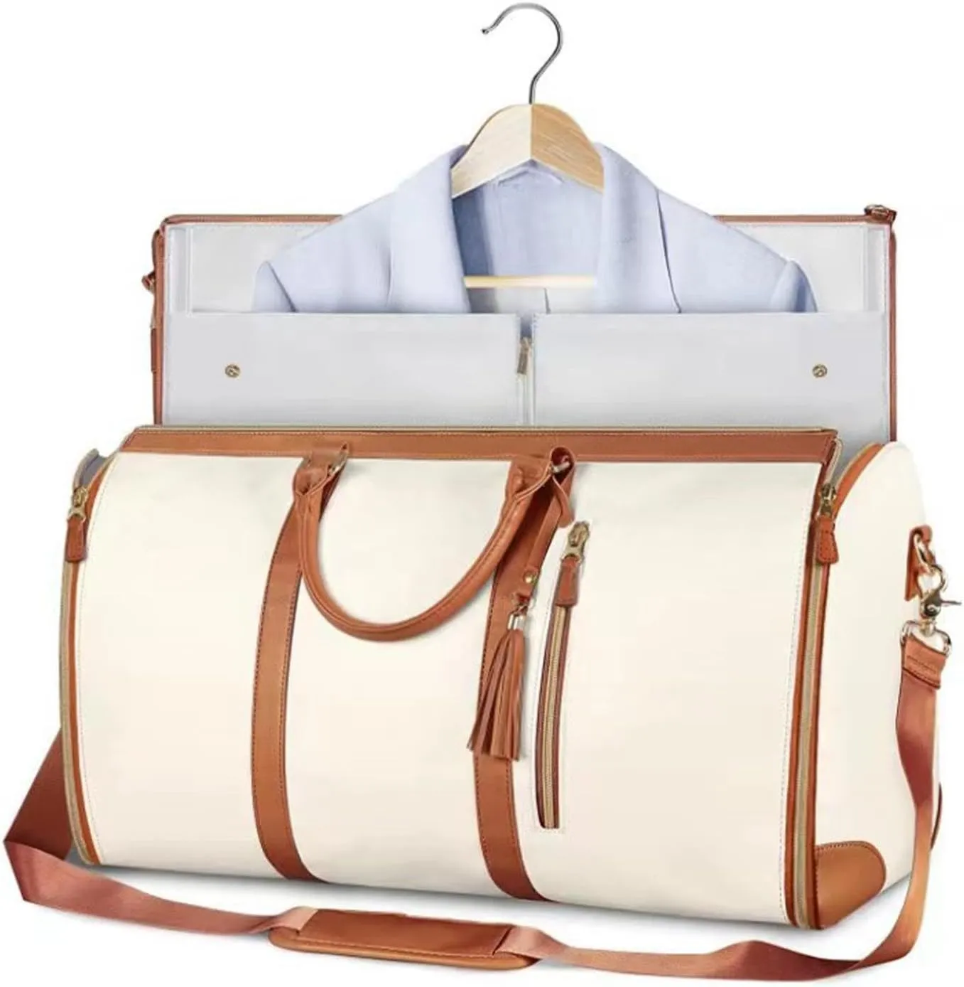 Large Capacity Duffel Bag for Garments and Luggage, for Business Travel, Beige Brown
