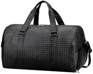 Large Capacity Leather Travel Bag Waterproof Tote Luggage Multifunctional Duffle Bags Shoulder (Black)