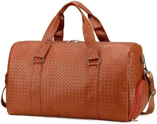 Large Capacity Leather Travel Bag Waterproof Tote Luggage Multifunctional Duffle Bags Shoulder (Black)