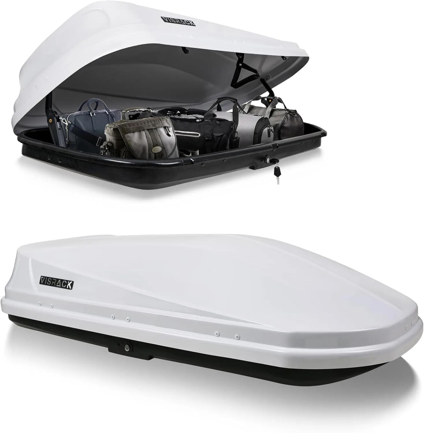 Large Rooftop Cargo Carrier Box, Heavy Duty Hard Shell Roof with Security Keys, Waterproof Rooftop Cargo Box, 62 (L) x 31 (W) x 15(H) Inches, 16 Cubic Feet (Tool-Free Install), White