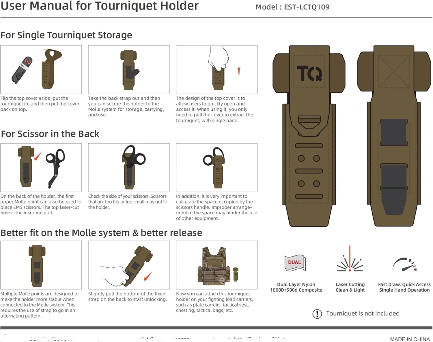Laser Cut Molle Tourniquet Holder, TQ Holder Holster Pouch for Belt Nylon