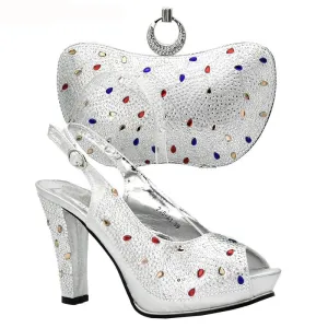Latest Sliver Color Italian Ladies Shoes and Bags Matching Set