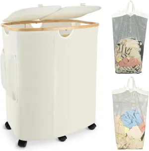 Laundry Hamper 150L Laundry Basket with Lid Wheels Removable Laundry Bag and Side Pocket Dirty Clothes Hamper for Dorm Bedroom Bathroom Laundry Room