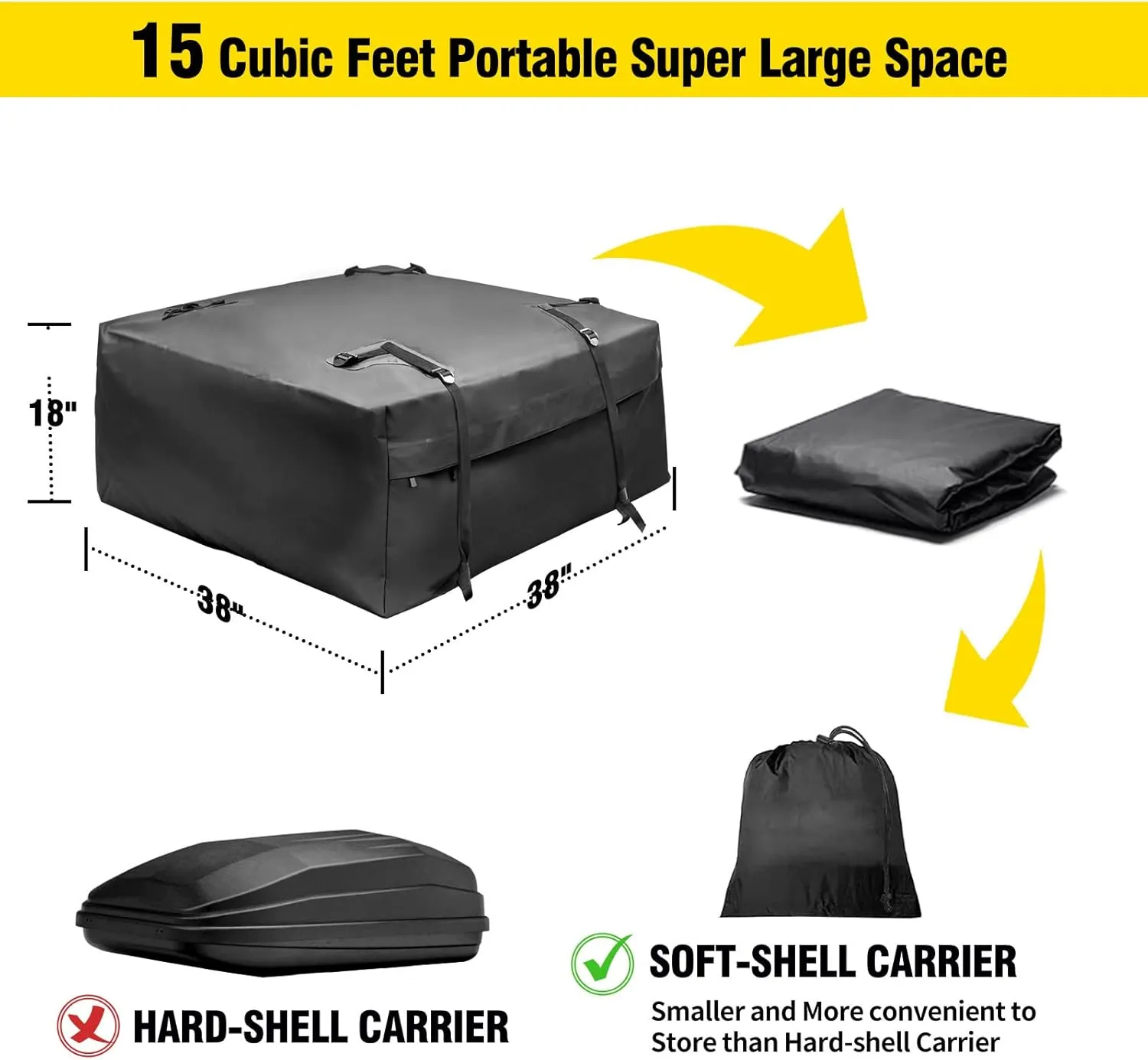 Leader Accessories Roof Rack Cargo Basket Set, Car Top Luggage Holder 64"x 39"   Waterproof Rooftop Cargo Carrier Bag