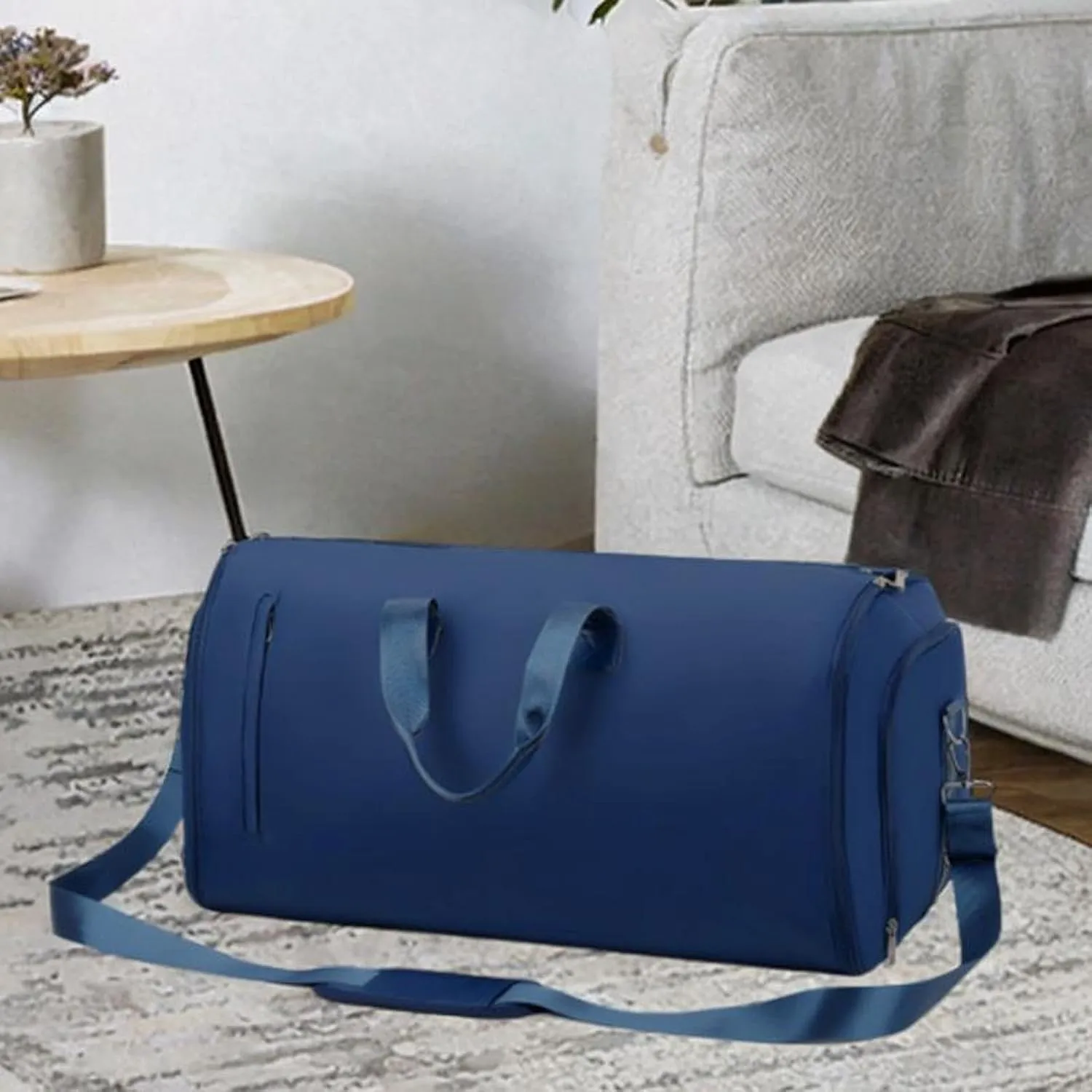 Leather Duffle Bag Shoulder Bag Business Travel Bag for for Men Women Holiday, Dark Blue