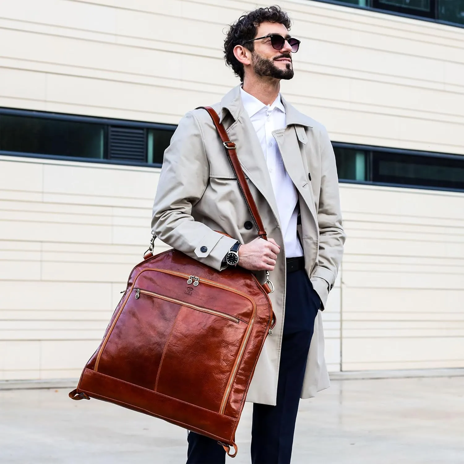 Leather Garment Bag Suit Carrier Slim Carry-on Garment Dress Protection Bag