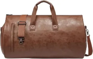Leather luggage bag, adjustable shoulder strap handbag, weekend travel bag and shoe compartment