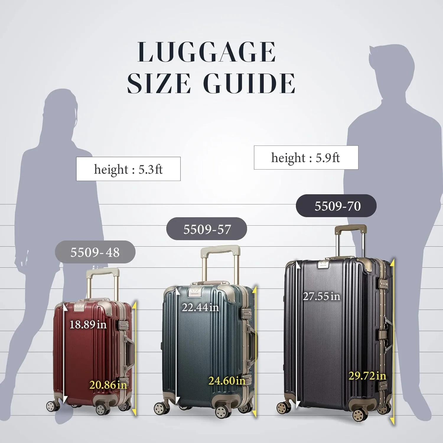 LEGEND WALKER Durable Aluminum Frame Luggage 21-inch, Shiny Graphite, 5509-48-GM