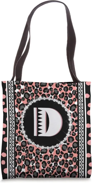 Leopard and Pink Animal Print Monogram Letter D Carry All Tote Bag
