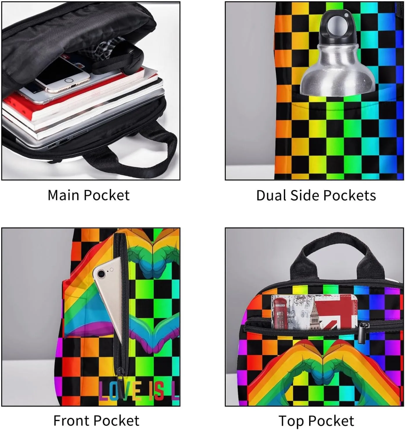 LGBT Rainbow Gay Pride Love Is Love Heart Gesture Travel Laptop Backpack Casual Backpacks Double Shoulder Daypack Notebook Rucksack Work Bags Sports Bag for Hiking Camping Beach