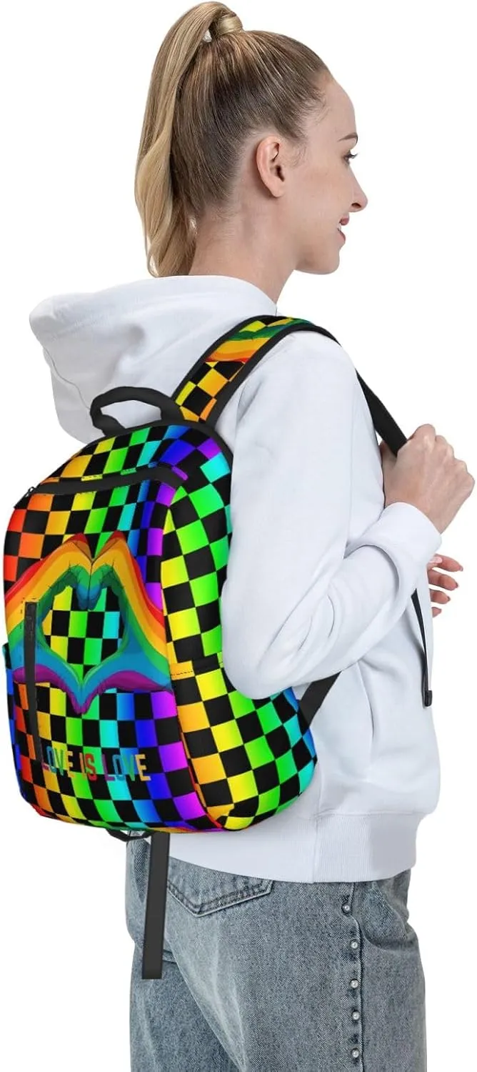 LGBT Rainbow Gay Pride Love Is Love Heart Gesture Travel Laptop Backpack Casual Backpacks Double Shoulder Daypack Notebook Rucksack Work Bags Sports Bag for Hiking Camping Beach