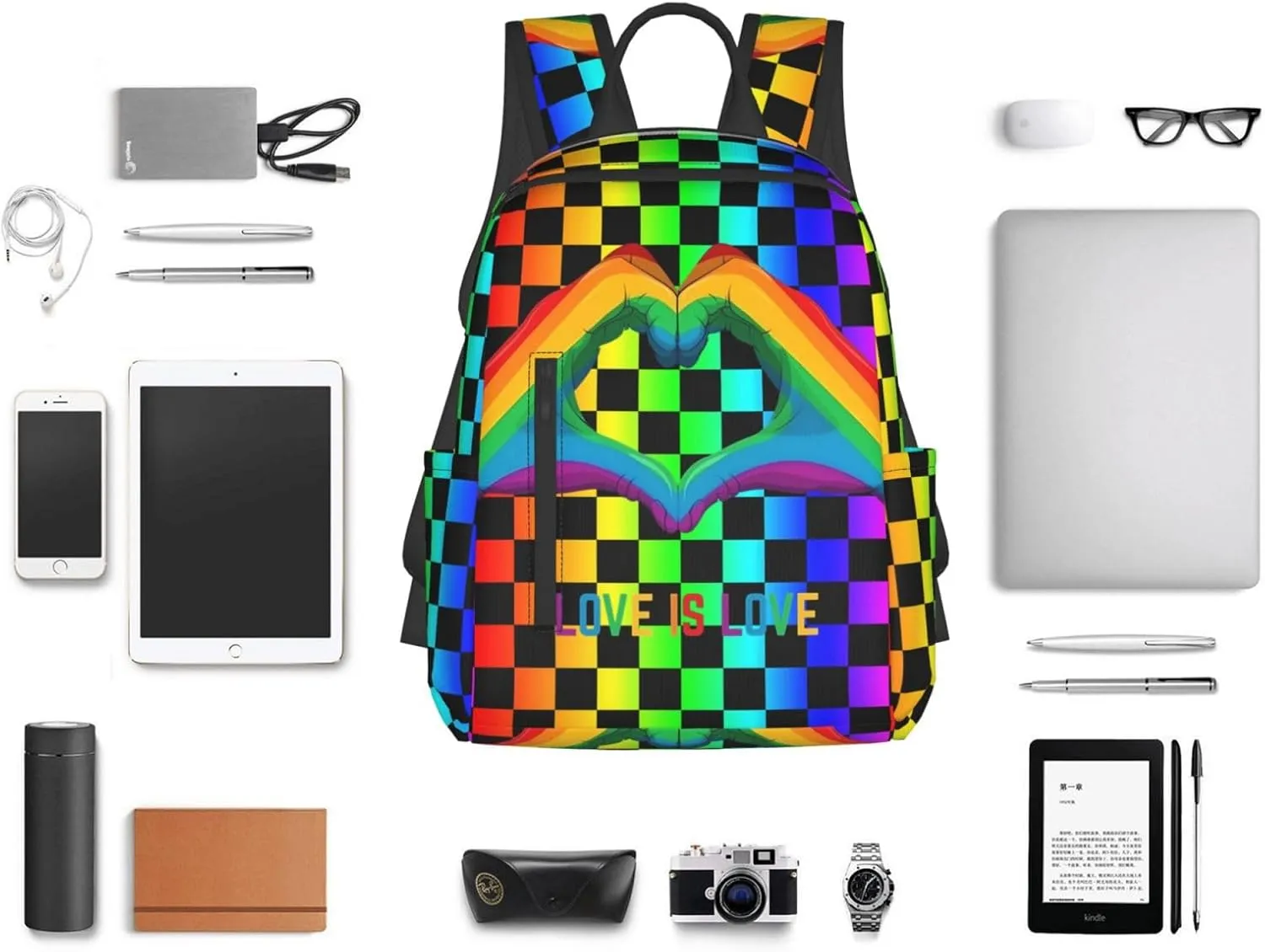 LGBT Rainbow Gay Pride Love Is Love Heart Gesture Travel Laptop Backpack Casual Backpacks Double Shoulder Daypack Notebook Rucksack Work Bags Sports Bag for Hiking Camping Beach
