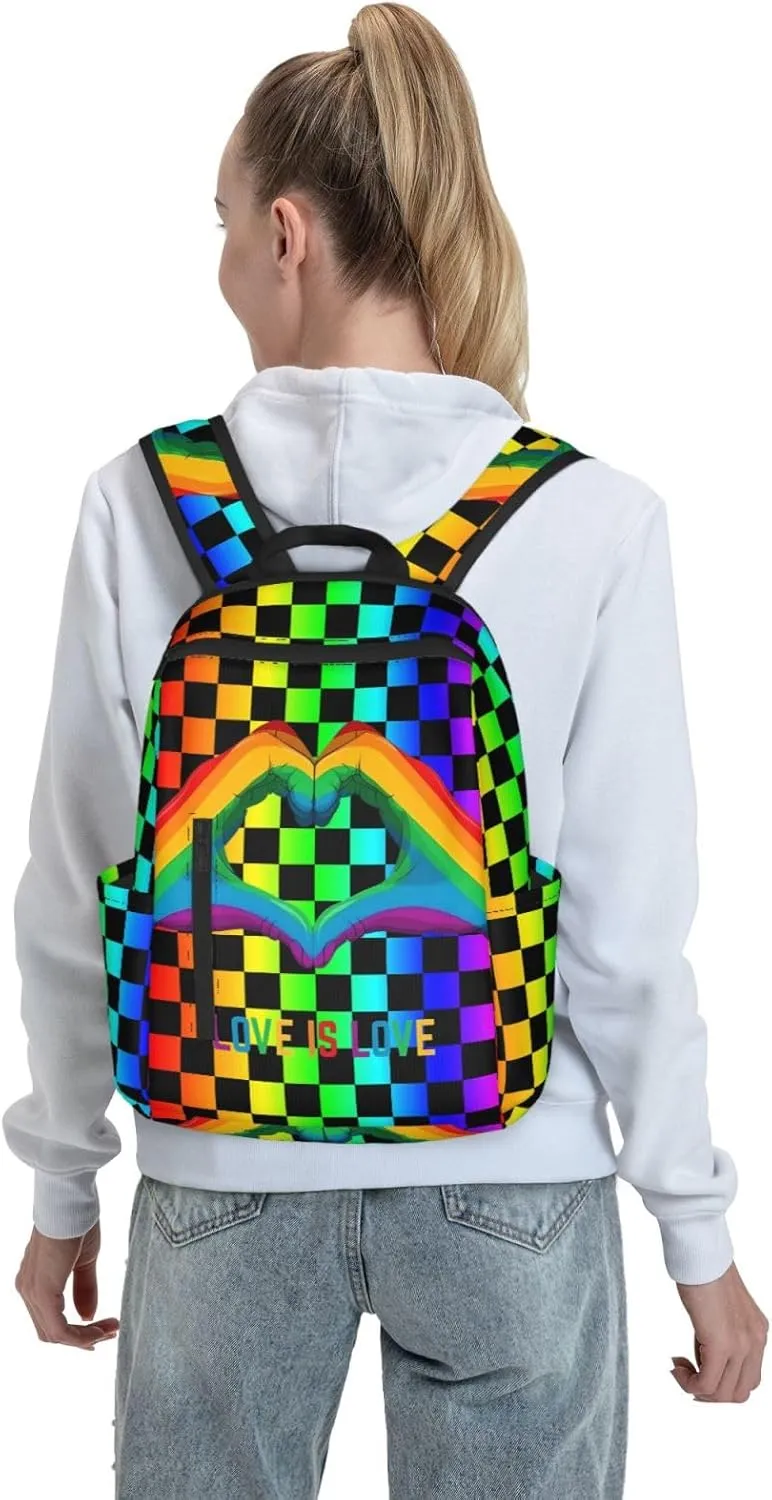 LGBT Rainbow Gay Pride Love Is Love Heart Gesture Travel Laptop Backpack Casual Backpacks Double Shoulder Daypack Notebook Rucksack Work Bags Sports Bag for Hiking Camping Beach