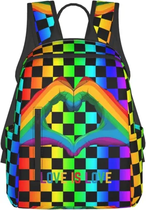 LGBT Rainbow Gay Pride Love Is Love Heart Gesture Travel Laptop Backpack Casual Backpacks Double Shoulder Daypack Notebook Rucksack Work Bags Sports Bag for Hiking Camping Beach
