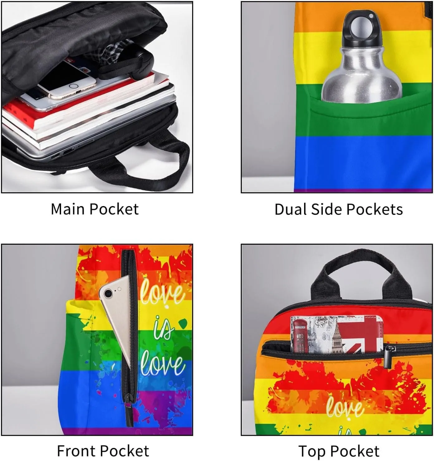 LGBT Rainbow Gay Pride Love Is Love Ink Splash Heart Travel Laptop Backpack Casual Backpacks Double Shoulder Daypack Notebook Rucksack Work Bags Sports Bag for Hiking Camping Beach