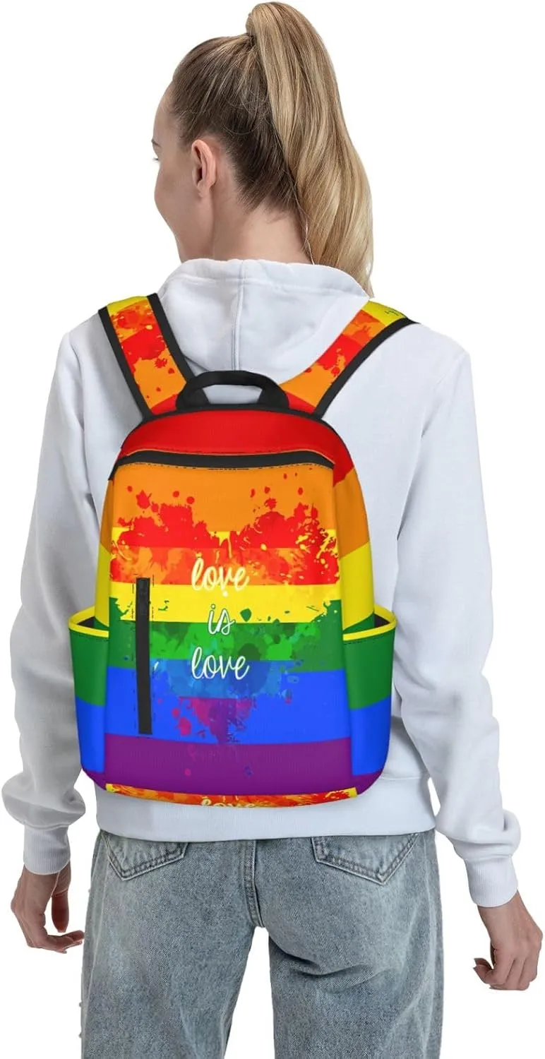 LGBT Rainbow Gay Pride Love Is Love Ink Splash Heart Travel Laptop Backpack Casual Backpacks Double Shoulder Daypack Notebook Rucksack Work Bags Sports Bag for Hiking Camping Beach
