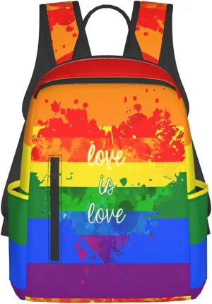 LGBT Rainbow Gay Pride Love Is Love Ink Splash Heart Travel Laptop Backpack Casual Backpacks Double Shoulder Daypack Notebook Rucksack Work Bags Sports Bag for Hiking Camping Beach