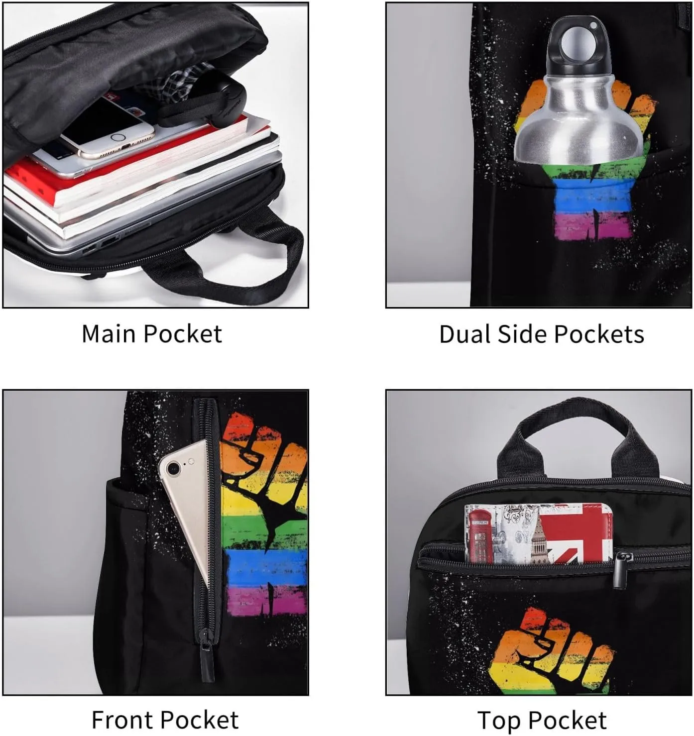 LGBT Rainbow Gay Pride Make A Fist Raise Your Hand Travel Laptop Backpack Casual Backpacks Double Shoulder Daypack Notebook Rucksack Work Bags Sports Bag for Hiking Camping Beach