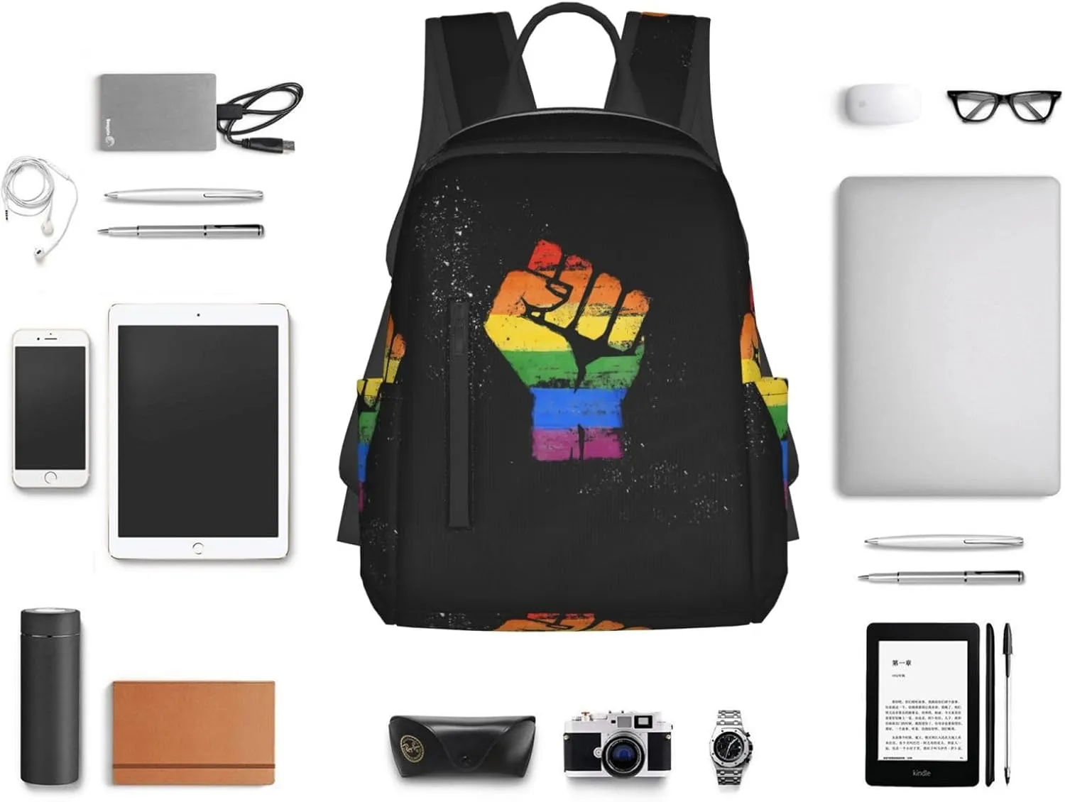 LGBT Rainbow Gay Pride Make A Fist Raise Your Hand Travel Laptop Backpack Casual Backpacks Double Shoulder Daypack Notebook Rucksack Work Bags Sports Bag for Hiking Camping Beach