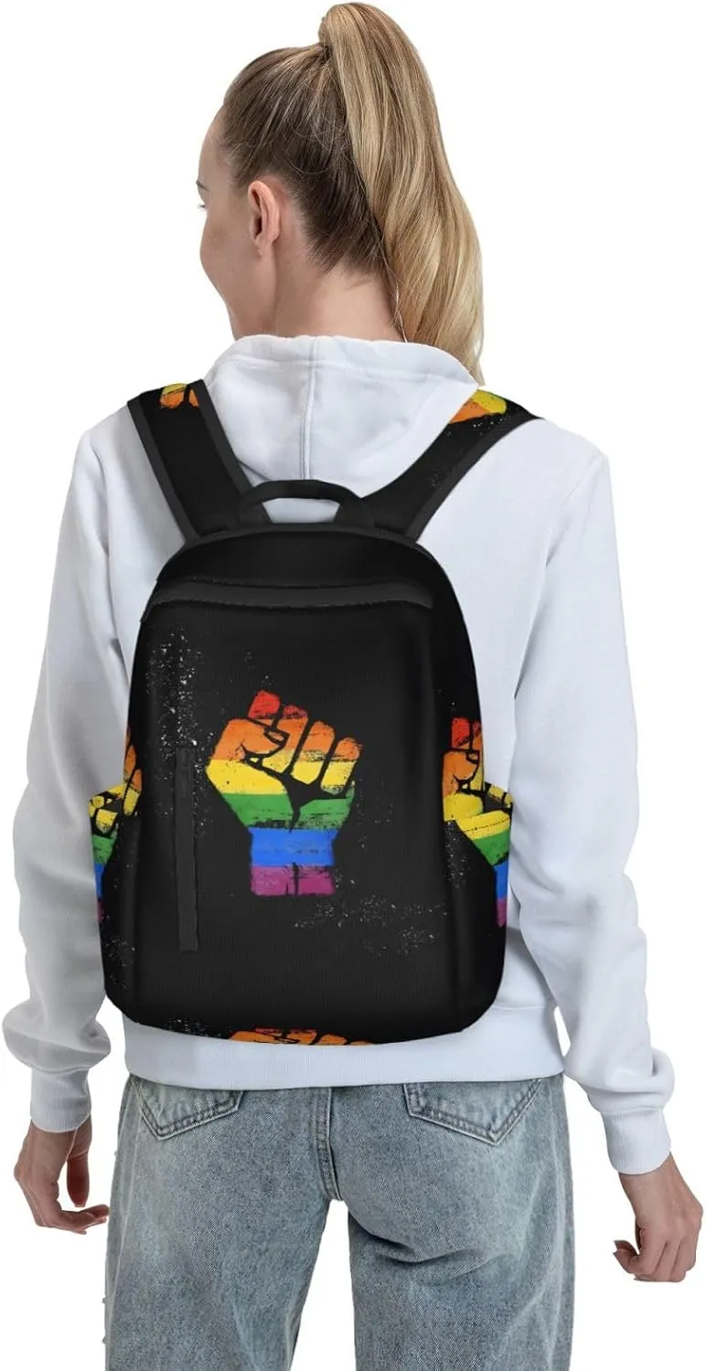 LGBT Rainbow Gay Pride Make A Fist Raise Your Hand Travel Laptop Backpack Casual Backpacks Double Shoulder Daypack Notebook Rucksack Work Bags Sports Bag for Hiking Camping Beach