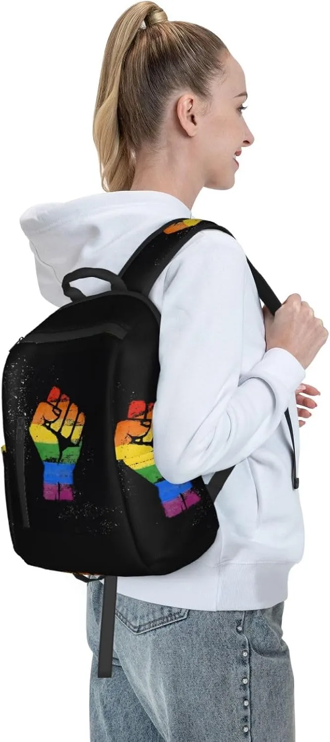 LGBT Rainbow Gay Pride Make A Fist Raise Your Hand Travel Laptop Backpack Casual Backpacks Double Shoulder Daypack Notebook Rucksack Work Bags Sports Bag for Hiking Camping Beach