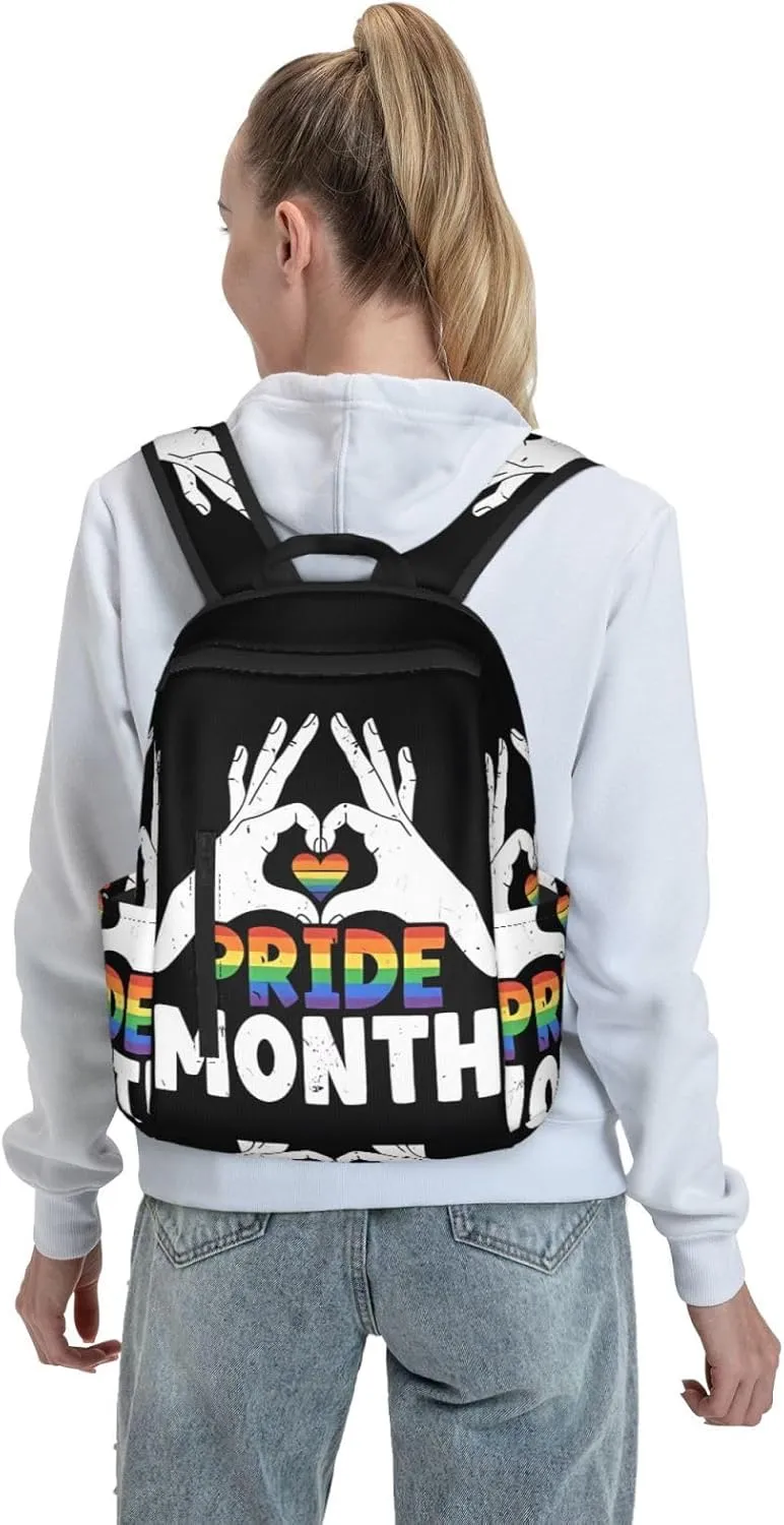LGBT Rainbow Gay Pride Month Make A Heart Gesture Travel Laptop Backpack Casual Backpacks Double Shoulder Daypack Notebook Rucksack Work Bags Sports Bag for Hiking Camping Beach