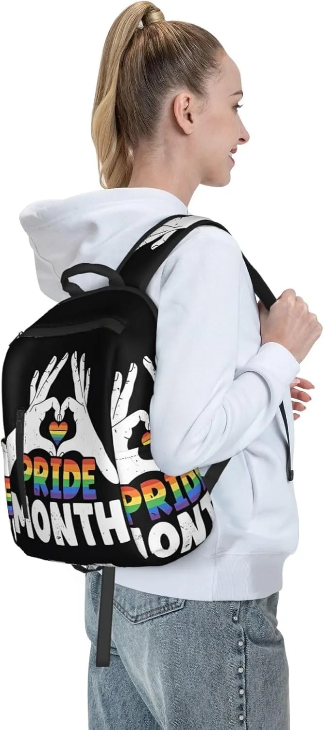 LGBT Rainbow Gay Pride Month Make A Heart Gesture Travel Laptop Backpack Casual Backpacks Double Shoulder Daypack Notebook Rucksack Work Bags Sports Bag for Hiking Camping Beach