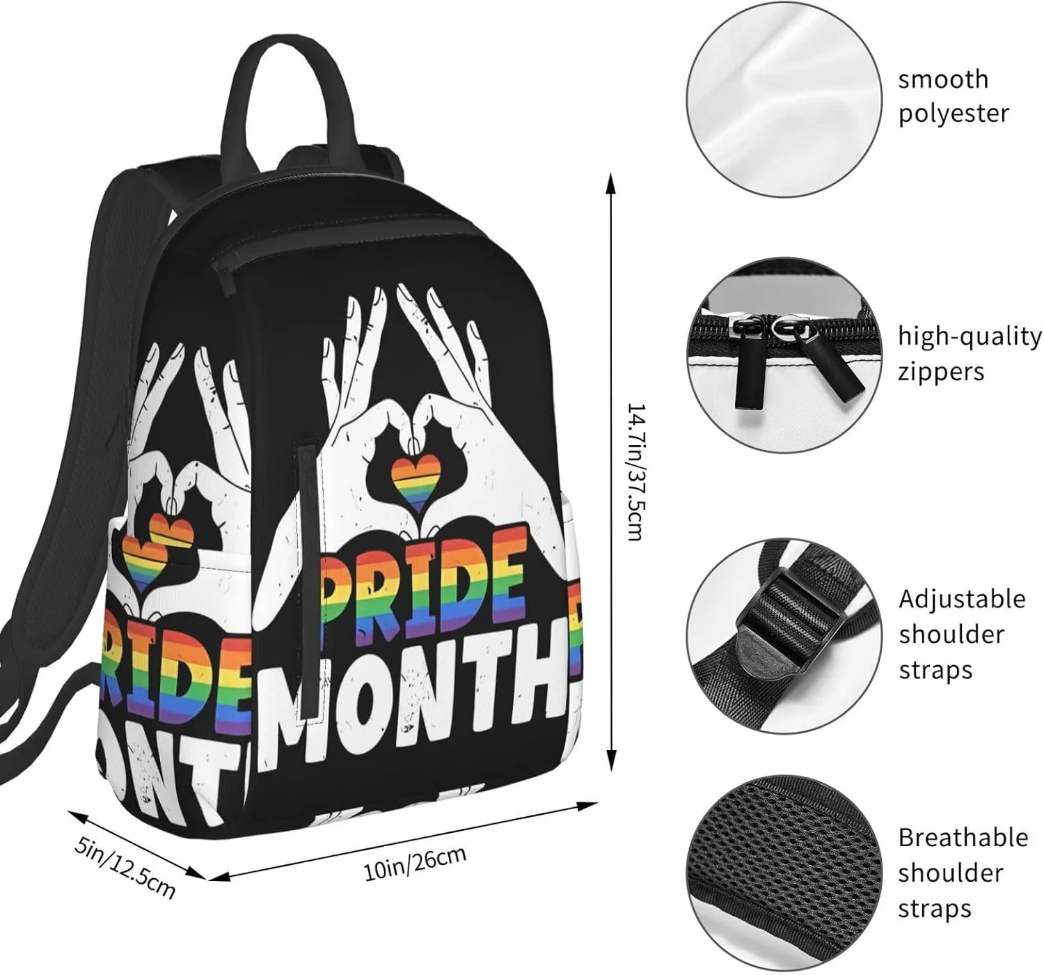 LGBT Rainbow Gay Pride Month Make A Heart Gesture Travel Laptop Backpack Casual Backpacks Double Shoulder Daypack Notebook Rucksack Work Bags Sports Bag for Hiking Camping Beach