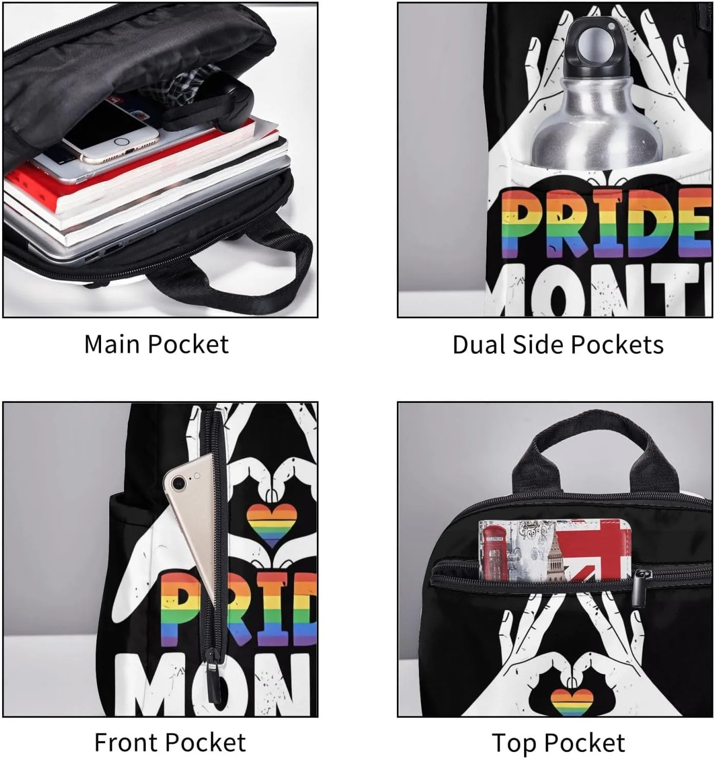 LGBT Rainbow Gay Pride Month Make A Heart Gesture Travel Laptop Backpack Casual Backpacks Double Shoulder Daypack Notebook Rucksack Work Bags Sports Bag for Hiking Camping Beach