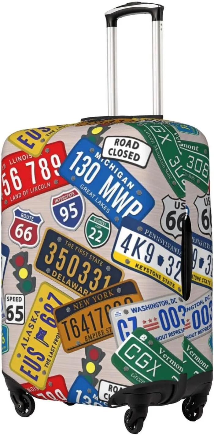 License Plate Print Travel Luggage Cover Fits 18-32 Inch Luggage, Stretchy Suitcase Cover Protector with Concealed Zipper for Wheeled Suitcase Tsa Approved