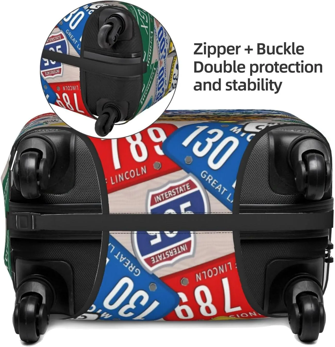 License Plate Print Travel Luggage Cover Fits 18-32 Inch Luggage, Stretchy Suitcase Cover Protector with Concealed Zipper for Wheeled Suitcase Tsa Approved