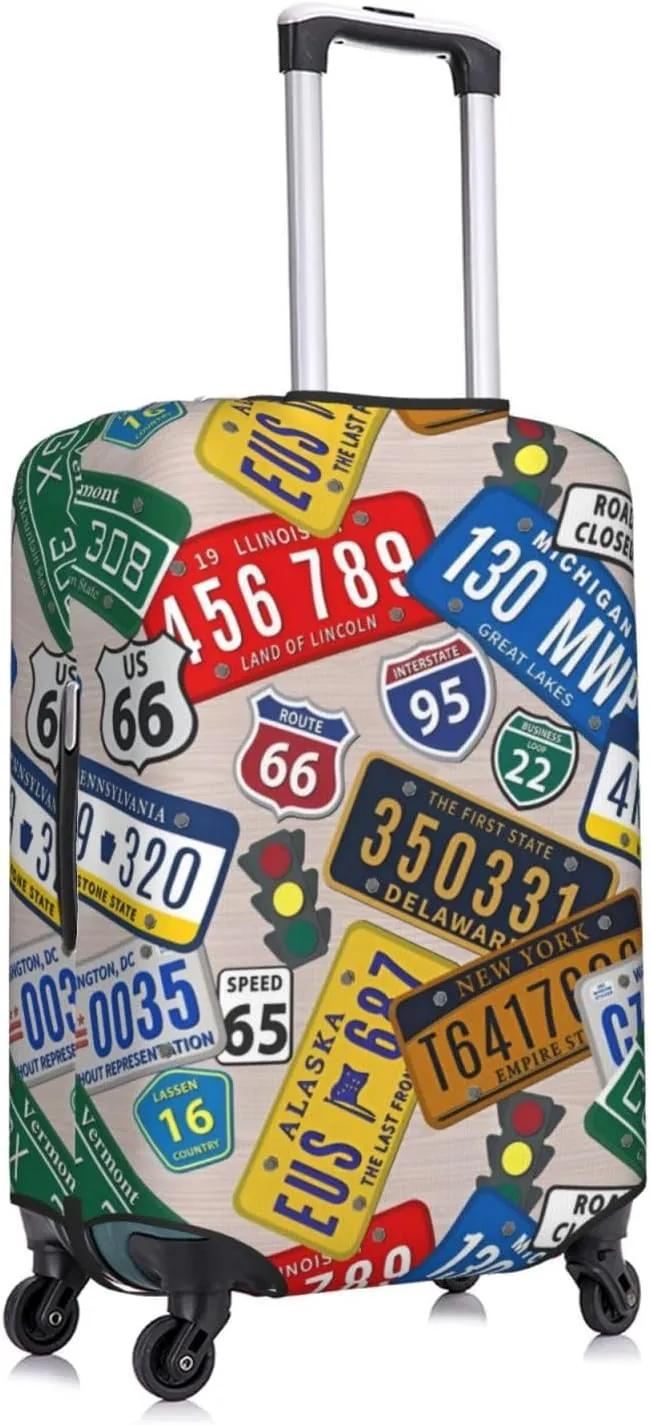 License Plate Print Travel Luggage Cover Fits 18-32 Inch Luggage, Stretchy Suitcase Cover Protector with Concealed Zipper for Wheeled Suitcase Tsa Approved