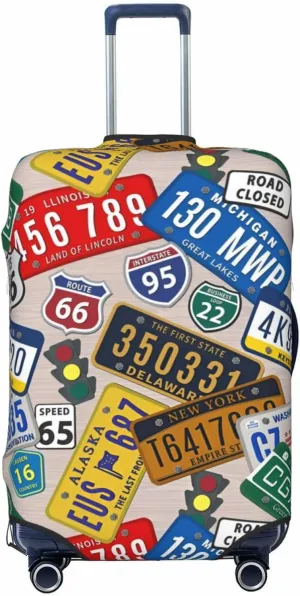 License Plate Print Travel Luggage Cover Fits 18-32 Inch Luggage, Stretchy Suitcase Cover Protector with Concealed Zipper for Wheeled Suitcase Tsa Approved