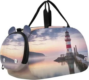 Lighthouse Duffle Bag for Girl, Sports Duffle Gym Bags with Shoe Compartment, Personalized Overnight Bag Travel Weekender for Kids
