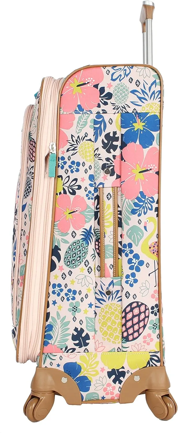 Lily Bloom Luggage 24" Expandable Design Pattern Suitcase With Spinner Wheels For Woman (24in, Trop Pineapple)