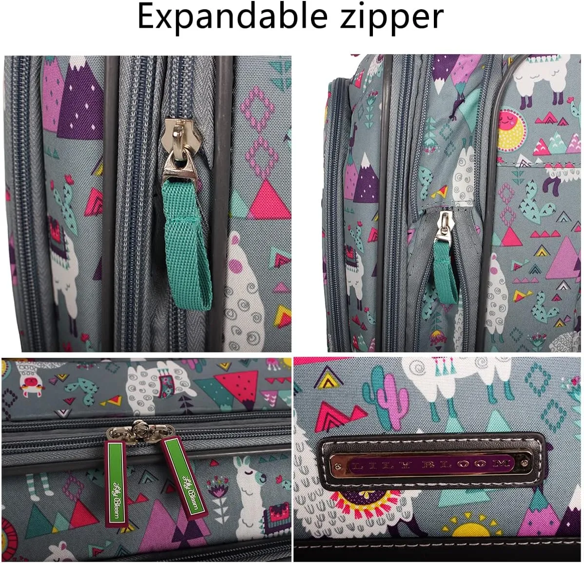 Lily Bloom Luggage 3 Piece Softside Spinner Suitcase Set Collection (Llama Mama)