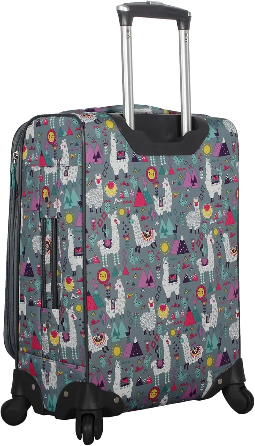 Lily Bloom Luggage 3 Piece Softside Spinner Suitcase Set Collection (Llama Mama)