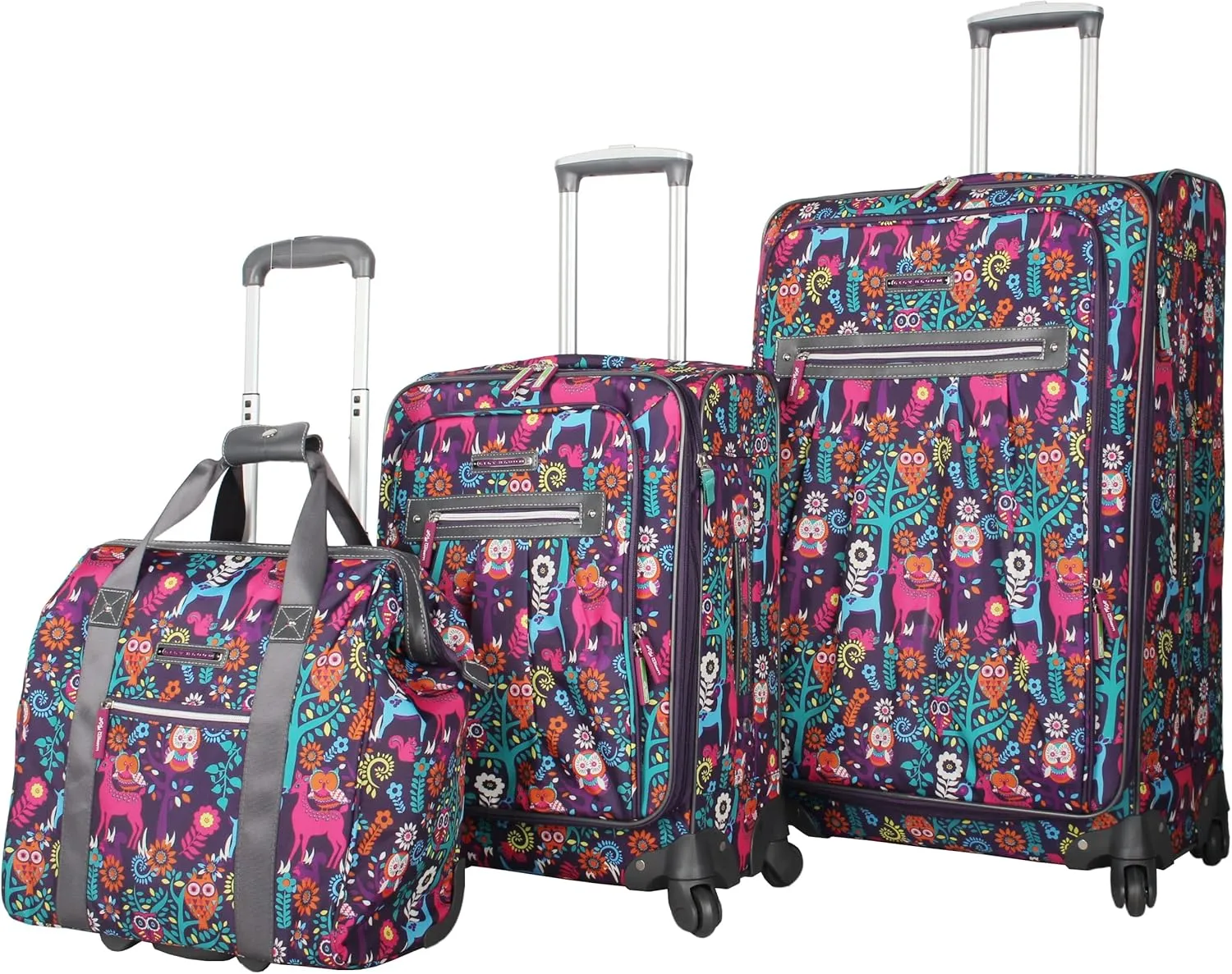 Lily Bloom Luggage 3 Piece Softside Spinner Suitcase Set Collection (Wildwoods Print)