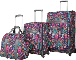Lily Bloom Luggage 3 Piece Softside Spinner Suitcase Set Collection (Wildwoods Print)