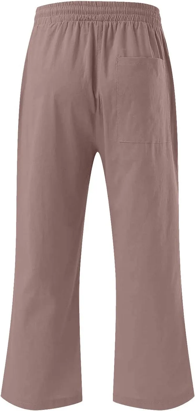 Linen Summer Pants for Women 2024 Wide Leg Capris Palazzo Capri Pants Dressy Causal Gauze Pants with Pockets