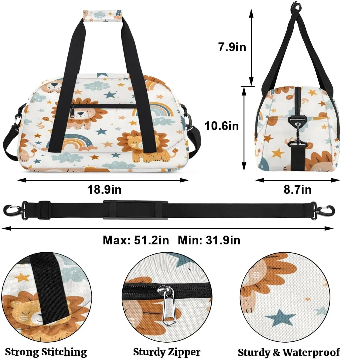Lion Kids Duffle Bag, Overnight Weekender Bag Travel Duffle Bag Carry-On Tote for Swim Sport Gym Bag for Boys Girls