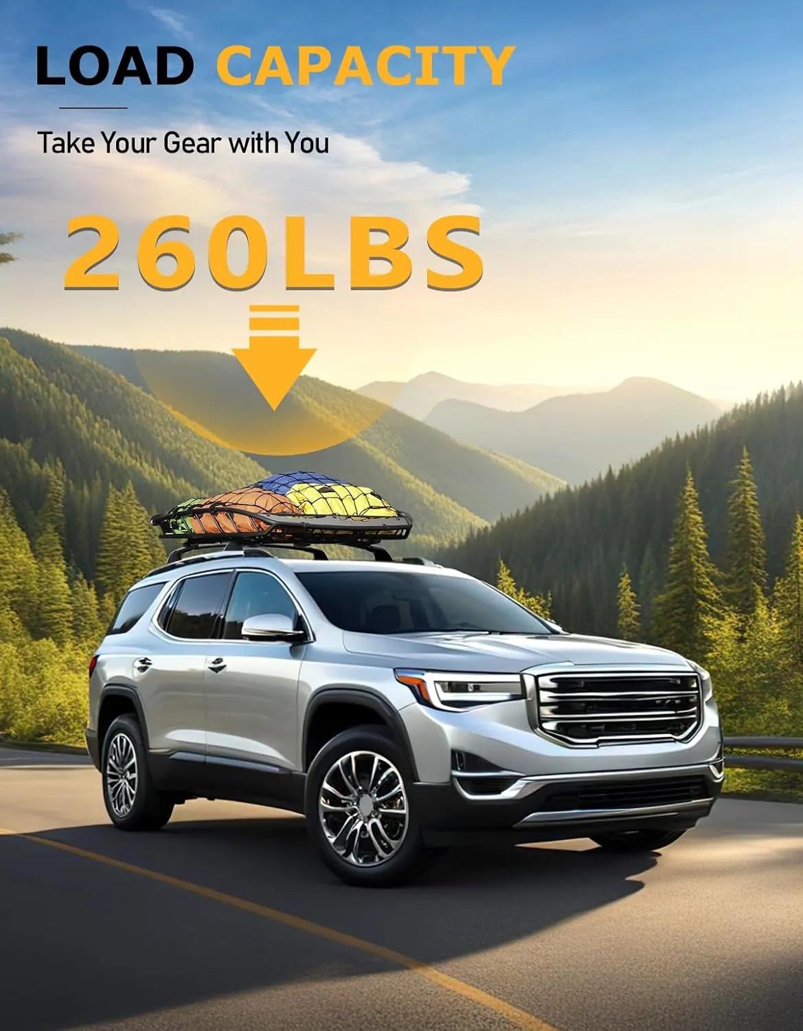 Lockable 260lbs Cross Bars Roof Racks Compatible with GMC Acadia 2017 2018 2019 2020 2021 2022 2023, Aluminum Heavy Duty Roof Rails Crossbars Luggage Cargo Carrier Rooftop Car SUV Accessories