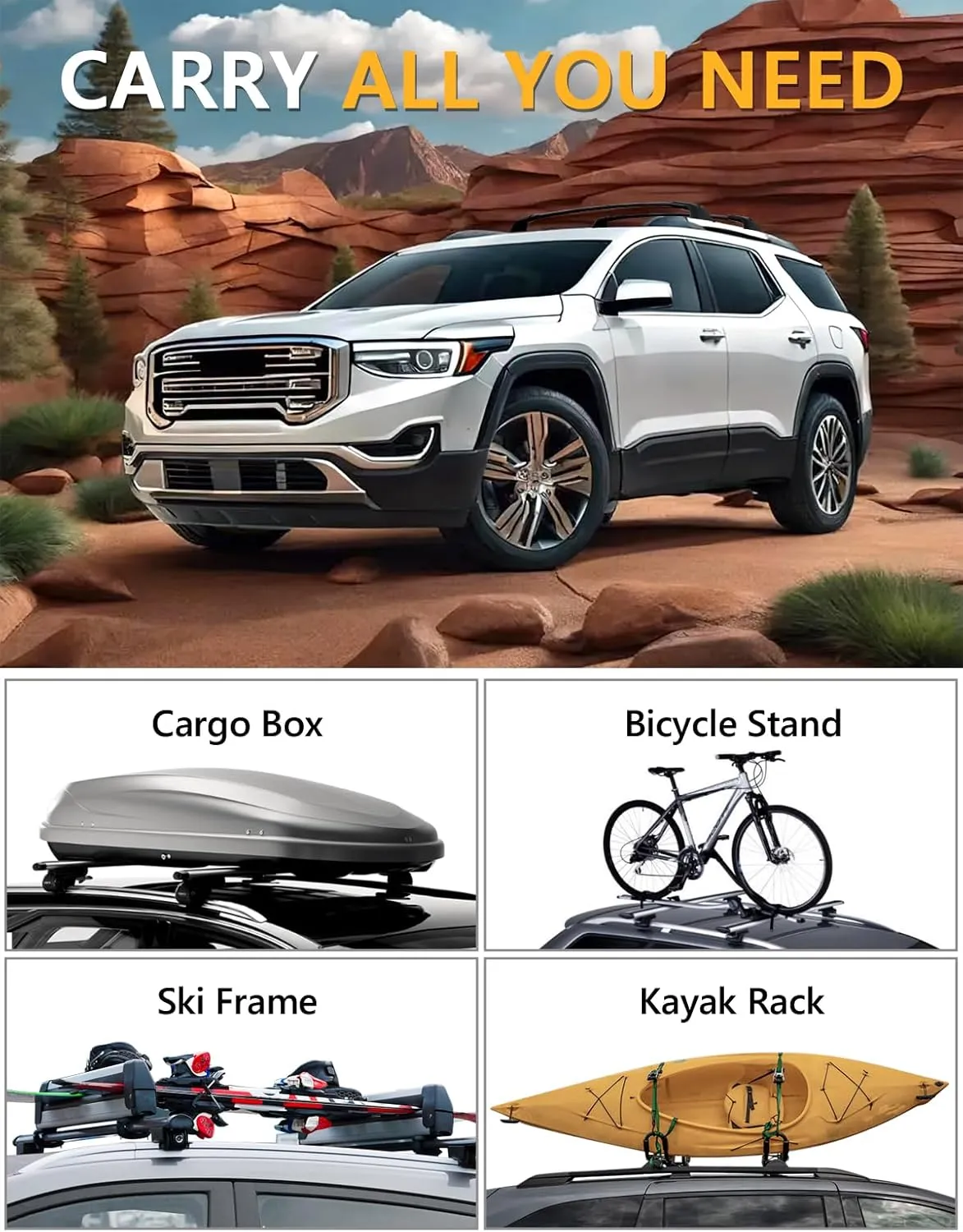 Lockable 260lbs Cross Bars Roof Racks Compatible with GMC Acadia 2017 2018 2019 2020 2021 2022 2023, Aluminum Heavy Duty Roof Rails Crossbars Luggage Cargo Carrier Rooftop Car SUV Accessories