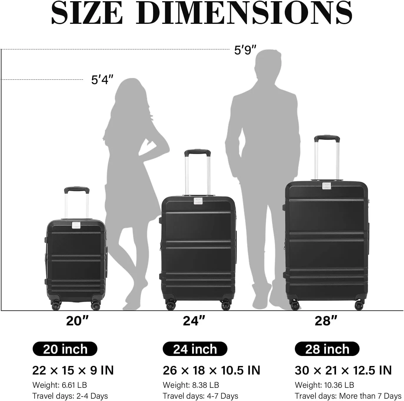 LONG VACATION Hardside Expandable Carry On Luggage, Suitcase with Spinner Wheels TSA Lock, Luggage with USB Port (Black, 20 INCH)