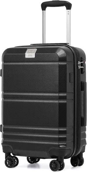 LONG VACATION Hardside Expandable Carry On Luggage, Suitcase with Spinner Wheels TSA Lock, Luggage with USB Port (Black, 20 INCH)