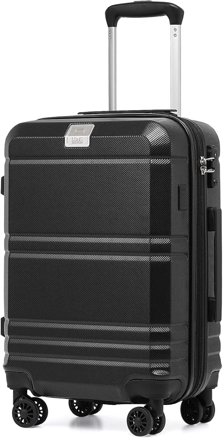 LONG VACATION Hardside Expandable Carry On Luggage, Suitcase with Spinner Wheels TSA Lock, Luggage with USB Port (Black, 20 INCH)
