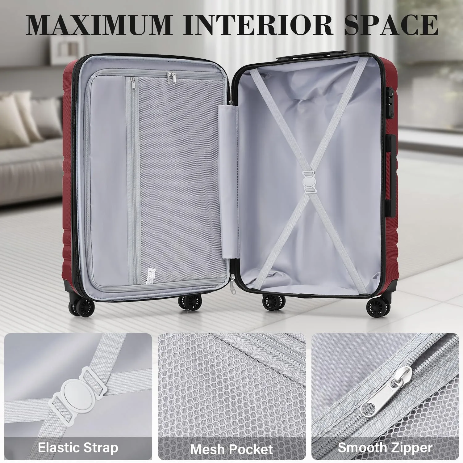 LONG VACATION Hardside Expandable Carry On Luggage, Suitcase with Spinner Wheels TSA Lock, Luggage with USB Port (Wine Red, 20 INCH)